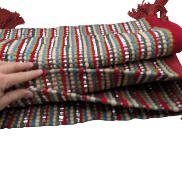 4 Holiday Christmas Placemats Handwoven Striped Wool & Cotton Holiday Red green - Picture 3 of 7